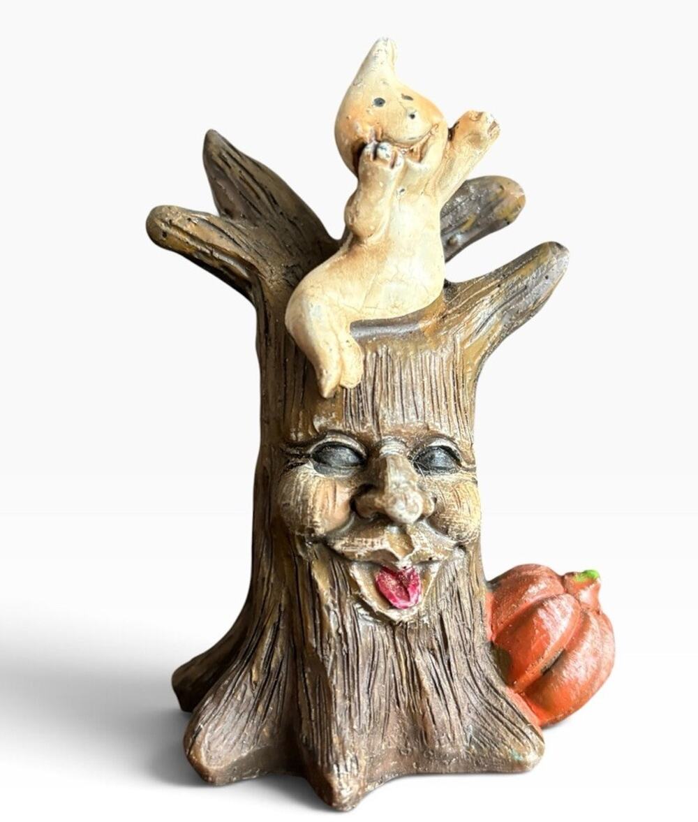 Vtg Halloween Haunted Tree Ghost Pumpkin Figurine Anthropomorphic Miniature 3in